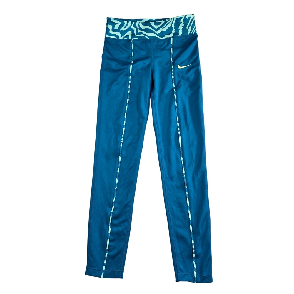 Nike Dri-FIT Leggings Girls XL Blue Teal Zebra Stripe Tight Fit Dance Gym Track